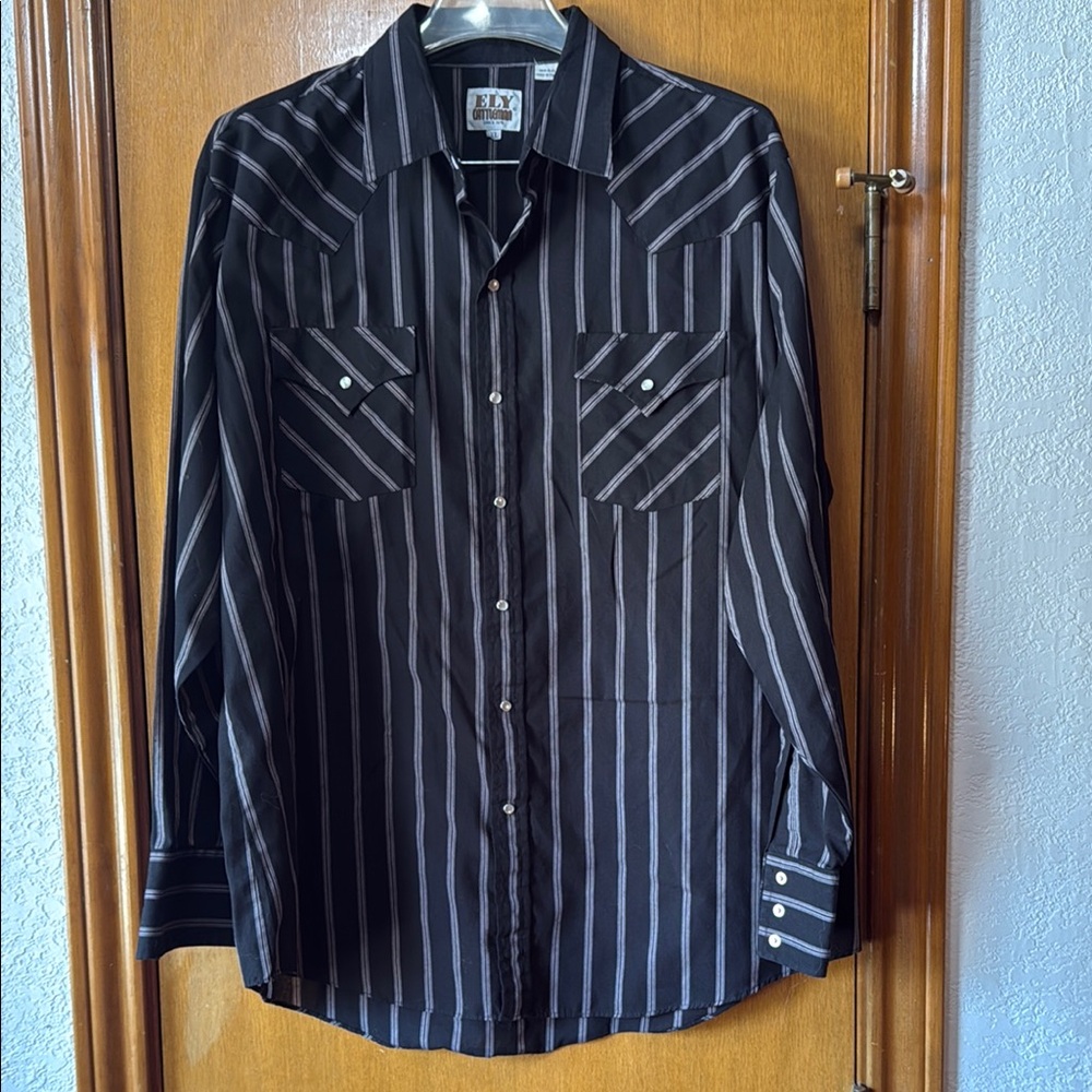 ELY CATTLEMEN Black Striped Men's Shirt